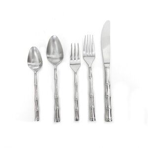 Vintage Lifetime Cutlery Fork Spoon Knife Set Stainless Steel Bamboo Handle 5